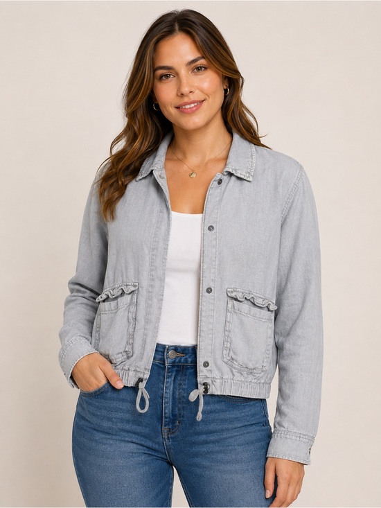 Splendid Jackets & Blazers - Splendid Collection Jacket Women Medium Gray Linen Blend Utility Drawstring Hem